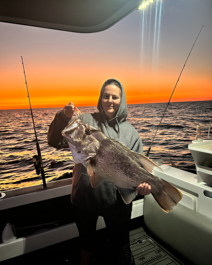 Tamara with a solid Dhu Fish from a Sunset Anchor & Burley session