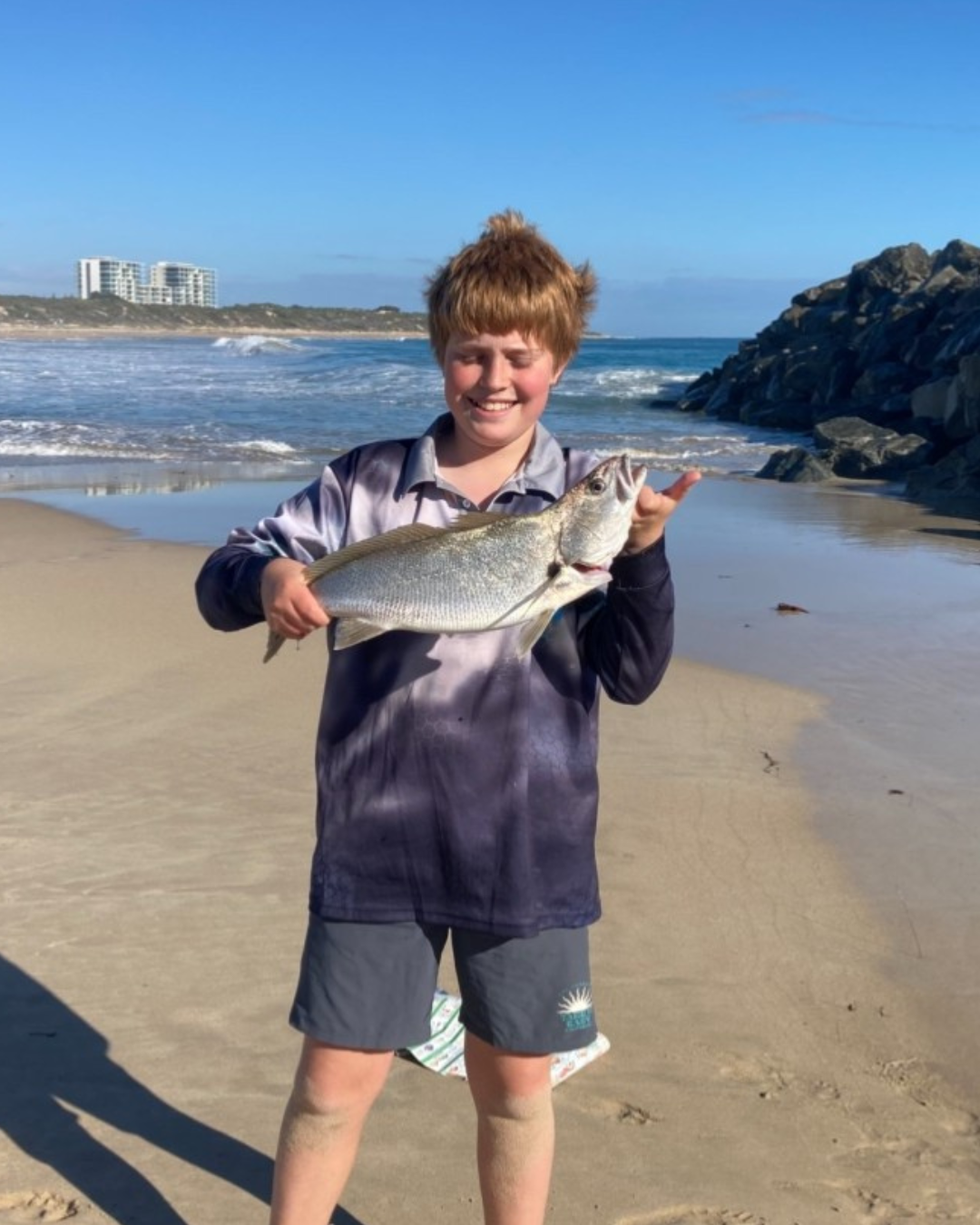 Jayden with a cool mulloway from the beach
