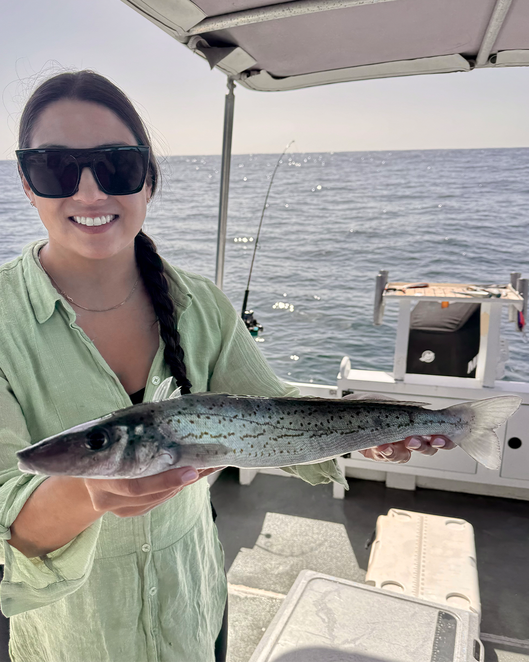 Angler holding a large XL King George Whiting caught off Mandurah in winter