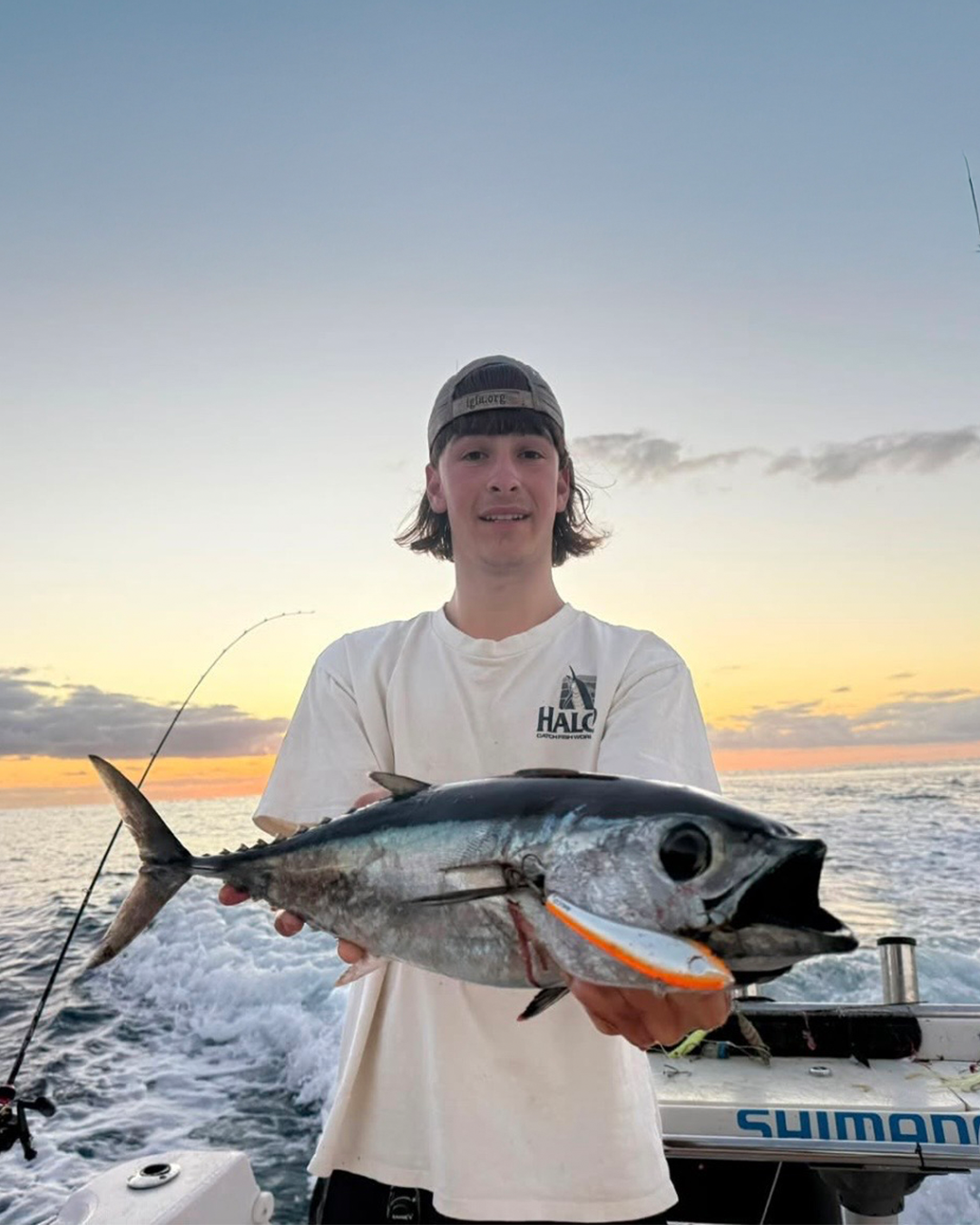 Angler with winter pelagic fish caught trolling off the Mandurah coast