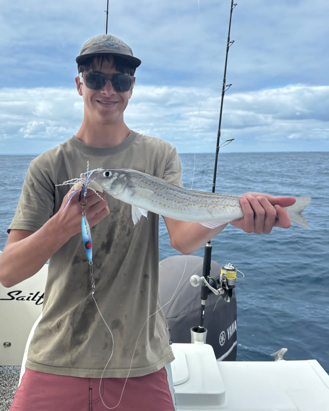 Angler Blaze holding King George Whiting caught on jigs offshore Mandurah
